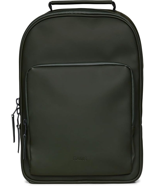 RAINS Book Daypack Large Green Laptop Backpack for Men and Women, Waterproof Black Minimalist Commuter Bag with 15”-16"