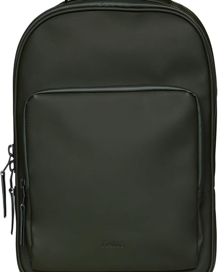 RAINS Book Daypack Regular Green Laptop Backpack for Men and Women, Waterproof Black Minimalist Commuter Bag with 15”-16"