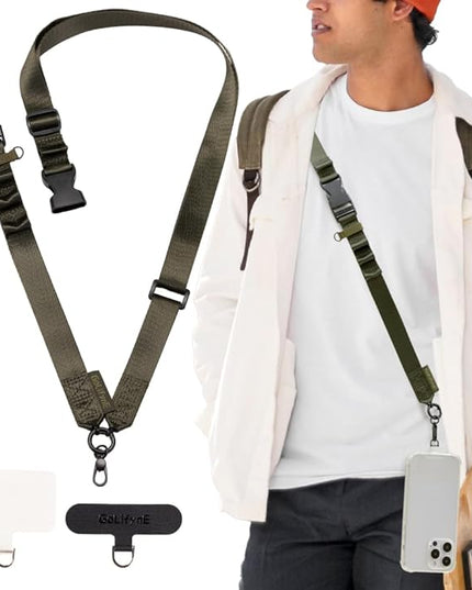 25mm Crossbody Phone Lanyard, Anti-Theft Crossbody Phone Strap for iPhone 16 Pro Max and Most Smartphones, Cell Phone Neck Lanyard w/ 2 Non-Adhesive Tether Tabs for Men and Women, Army Green