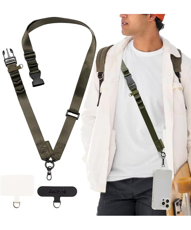 25mm Crossbody Phone Lanyard, Anti-Theft Crossbody Phone Strap for iPhone 16 Pro Max and Most Smartphones, Cell Phone Neck Lanyard w/ 2 Non-Adhesive Tether Tabs for Men and Women, Army Green