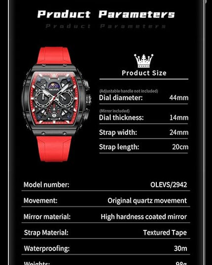 OLEVS Watches for Men Casual Luxury Large Face Multifunctional Chronograph Men's Watches Durable Silicone/Nylon Strap 3ATM Waterproof Men Watch Date Moon Phase Analog Quartz Watch Reloj para Hombre