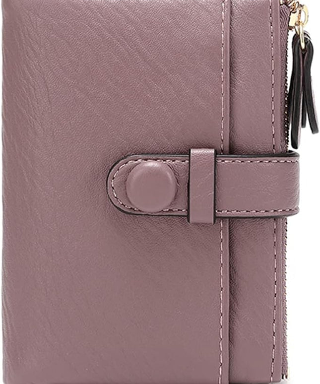 AOXONEL Women's Wallets Leather Wallets for Women Rfid Small Ladies Wallet Billfolds for Women,Trifold Mini Wallets for Women with Double Zipper Coin Pocket (Purple)
