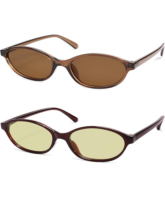 Retro Oval Cat Eye Sunglasses for Women Y2k Trendy Narrow Sunnies Designer Sun Glasses AR82253