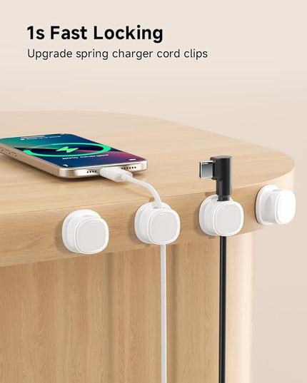 9 Pack Cord Organizer, Spring Cable Management, Adhesive Cute Cable Holder Clips, Phone Charger Wire Keeper for Desk Nightstand Car Office (9-Pack White)