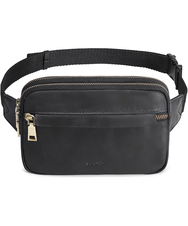 S-ZONE Fanny Packs for Women Genuine Leather RFID Blocking Crossbody Bags Purses Sling Waist Chest Bag Gifts Travel Running Adjustable Strap Men