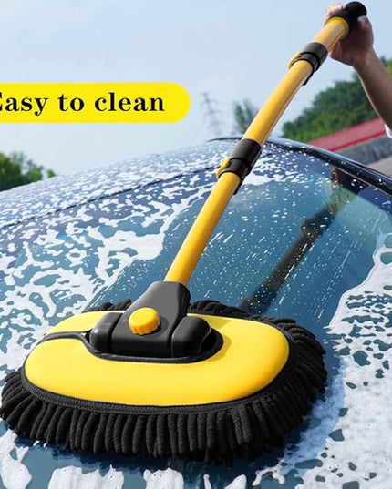Car Wash Brush with Long Handle, Microfiber Towels Car Wash Kit Cleaning Supplies, Car Wash Mop Mitt with 2 Replacement Head , Extension Pole Car Brush Cleaning Kit for Cars Trucks