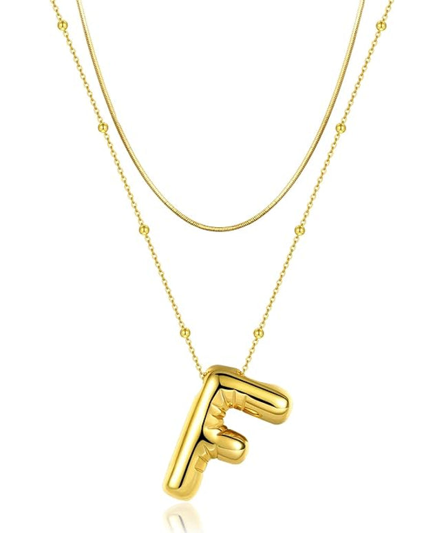 LUCA SMITH Initial Necklaces for Women, Dainty Balloon Bubble Letter, Name Letter Alphabet Pendant Layered Choker Chain Jewelry Gift