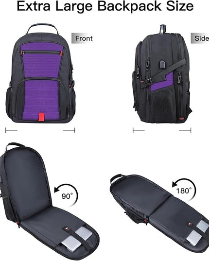 Travel Backpack, 18.4 Inch Laptop Backpacks for Men Women with USB Port, 55L Anti Theft Water Resistant College Bussiness TSA Airline Approved Work Computer Backpack, Purple