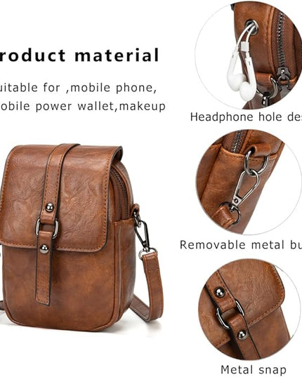 myfriday Vintage Crossbody Phone Bag for Women, Small PU Leather Shoulder Purse and Handbag with Tassel&Rivet Decoration