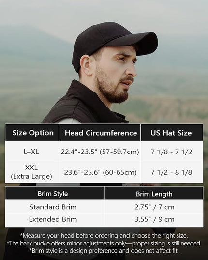 Zylioo XL XXL Oversize Baseball Cap, 100% Cotton Adjustable Dad Hat for Big Heads 23.5"-25.5", Soft Crown Large Size Cap