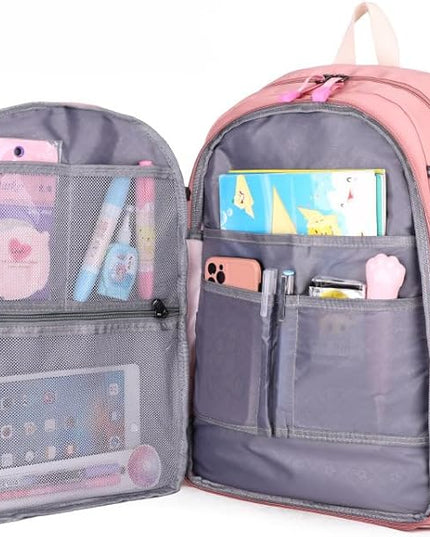 KK Bags Backpack Bookbag Outdoor Daypack Kkbags with Accessories for College High Middle School Student (Black)