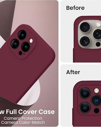 FireNova Designed for iPhone 15 Pro Max Case, Silicone Upgraded [Camera Protection] Phone Case with [2 Screen Protectors], Soft Anti-Scratch Microfiber Lining Inside, 6.7 inch, Plum