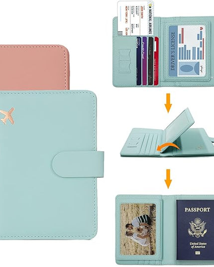 Melsbrinna Passport Holder,Passport Holder Card Slots,Cute Passport cover for Women/Men,Waterproof Rfid Blocking Travel Wallet (Pink Aqua green)