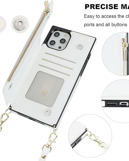 Bocasal Crossbody Wallet Case for iPhone 12 Pro Max with Card Holder,Zipper Card Slot Protector Shockproof Purse Cover with Removable Cross Body Strap 6.7 Inch (White)