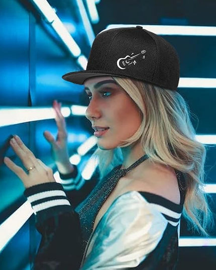 Skull Finger Flat Bill Hats for Men Black Mens Snapback Hat Baseball Cap Fitted Hat Rock N Roll Skeleton Hand Snap Backpack