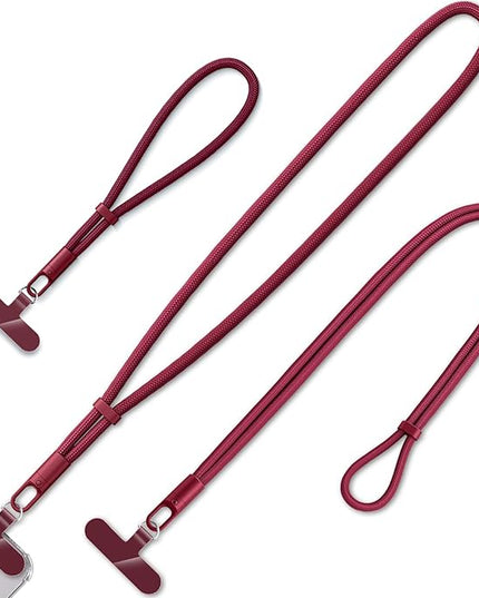 3 Pack Phone Lanyard,1×Phone crossbody strap,1×Phone Neck Strap,1×Wrist Strap,3×Tether Tabs,Universal Cell Phone Multifuctional Patch Polyester Lanyards(Wine)