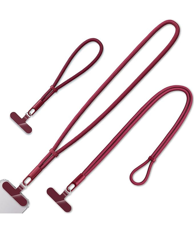 3 Pack Phone Lanyard,1×Phone crossbody strap,1×Phone Neck Strap,1×Wrist Strap,3×Tether Tabs,Universal Cell Phone Multifuctional Patch Polyester Lanyards(Wine)