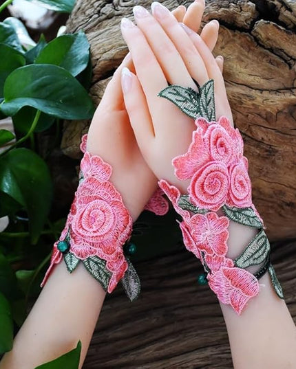Specell Embroidered Flowers Lace Fingerless Gloves - for Bridal Wedding Cocktail Tea Party Evening Prom Costumes Cosplay