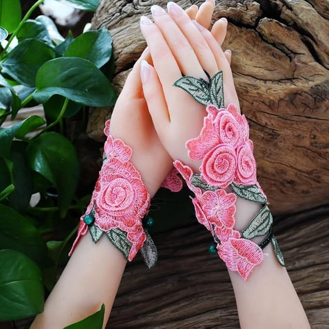 Specell Embroidered Flowers Lace Fingerless Gloves - for Bridal Wedding Cocktail Tea Party Evening Prom Costumes Cosplay