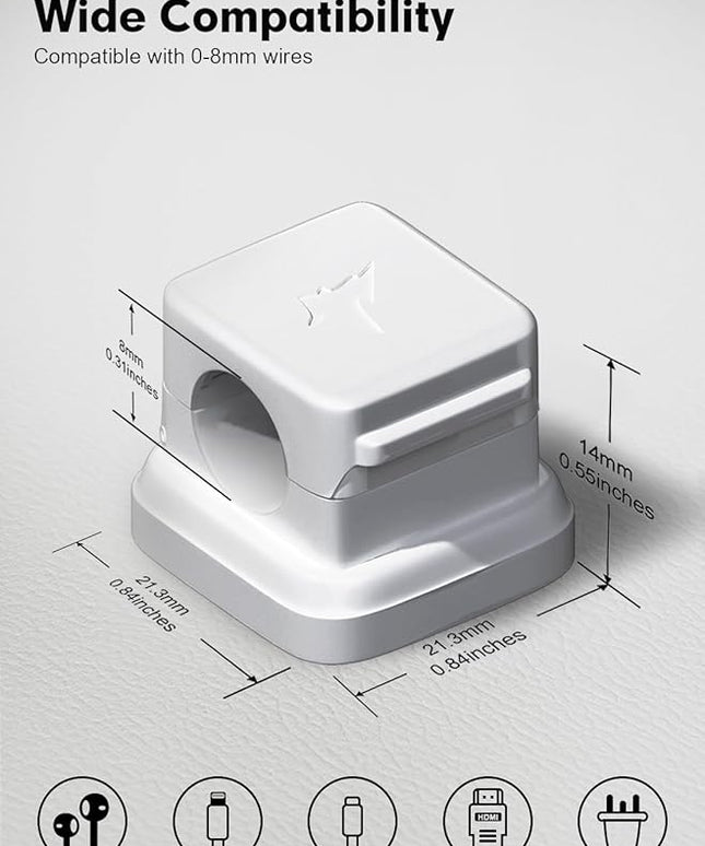 8 Pack Cord Organizer Magnetic Cable Clips Adhesive Cable Management Phone Wire Holder Keeper Organizer for Home Office Desk Car Nightstand, White