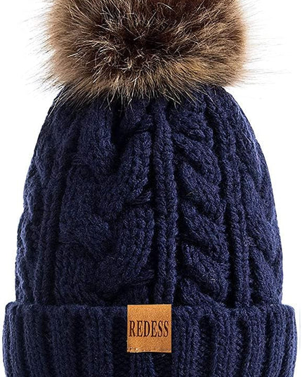 REDESS Women Winter Pompom Beanie Hat with Warm Fleece Lined, Thick Slouchy Snow Knit Skull Ski Cap