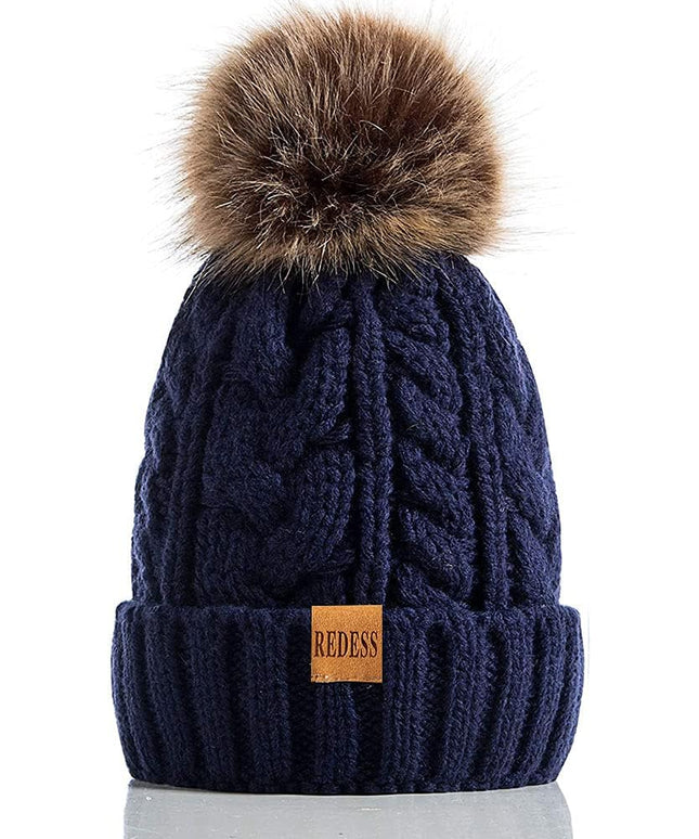 REDESS Women Winter Pompom Beanie Hat with Warm Fleece Lined, Thick Slouchy Snow Knit Skull Ski Cap