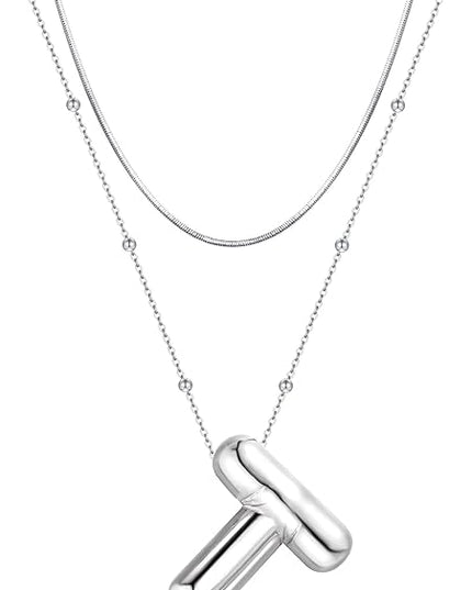 LUCA SMITH Initial Necklaces for Women, Dainty Balloon Bubble Letter, Name Letter Alphabet Pendant Layered Choker Chain Jewelry Gift