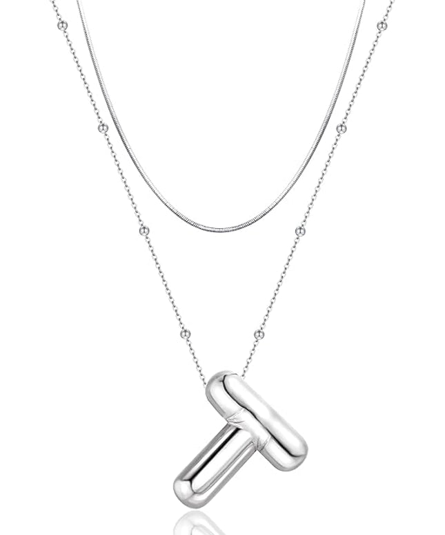 LUCA SMITH Initial Necklaces for Women, Dainty Balloon Bubble Letter, Name Letter Alphabet Pendant Layered Choker Chain Jewelry Gift
