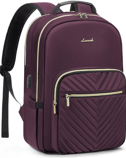 LOVEVOOK Laptop Backpack for Women 15.6 inch,Cute Womens Travel Backpack Purse,Professional Laptop Computer Bag,Waterproof Work Business College Teacher Bag Carry on Backpack with USB Port,Deep Purple