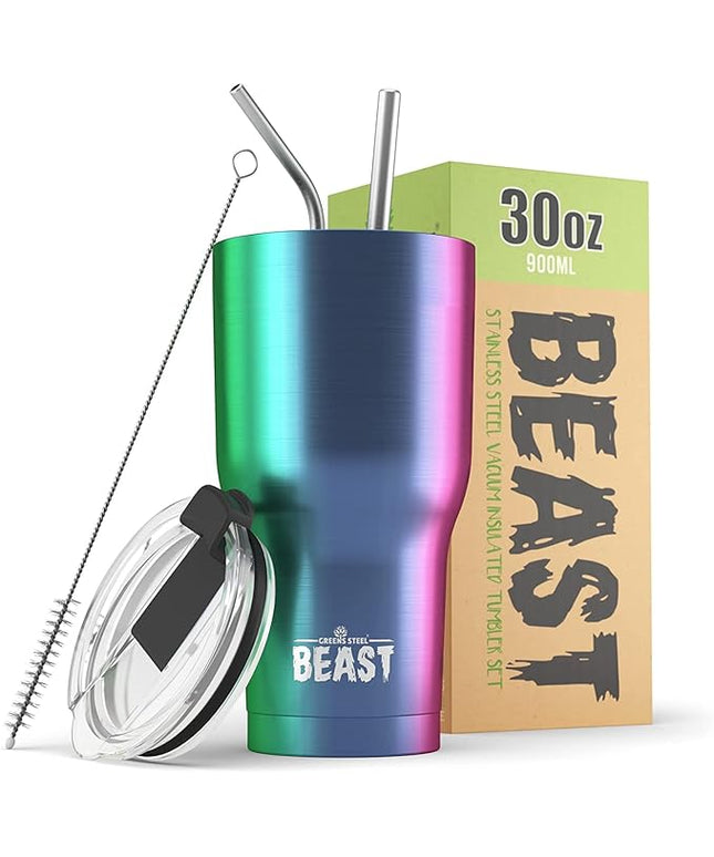 Beast 30 oz Tumbler Stainless Steel Vacuum Insulated Coffee Ice Cup Double Wall Travel Flask (Rainbow)