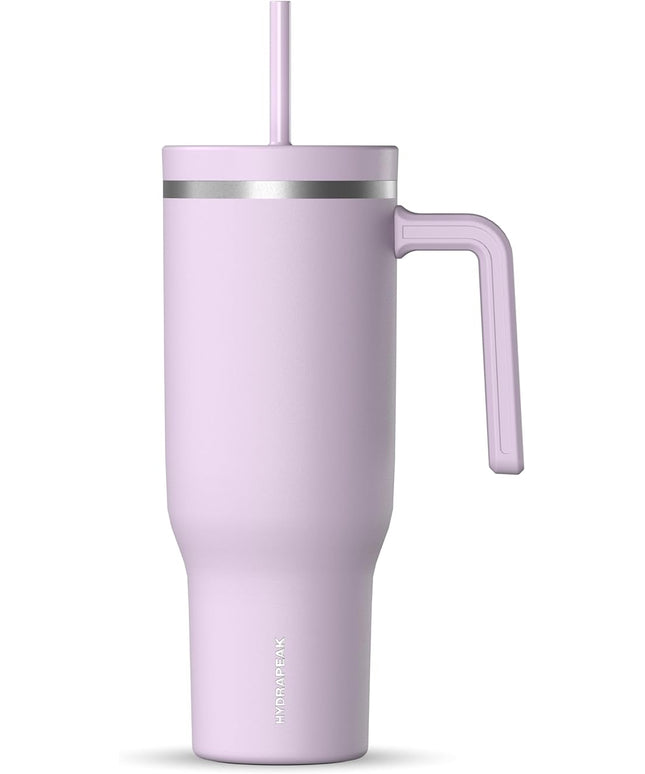 Hydrapeak Voyager 40 Oz Stainless Steel Tumbler with Handle, Insulated Water Bottle With Straw & Lid, Cupholder Friendly Reusable Travel Mug (Blush)