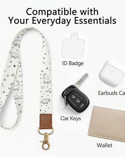 Phone Lanyard & Wrist Strap Set, Minimal Dinosaur Neck Lanyard for Phones, Keychain, Car Keys and ID Badge – Universal Everyday Carry