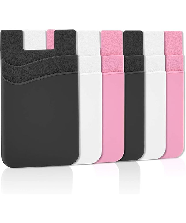 Senose Phone Wallet Stick On, Phone Card Holder Back of Cellphone Sleeve Pocket Strong Adhesive Compatible for iPhone, Samsung, Most Android Smart Phones Pack of 6