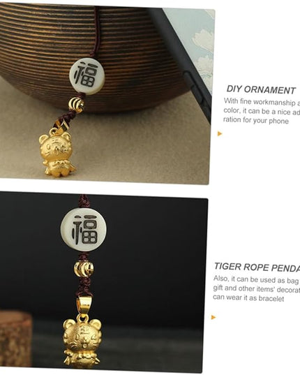 Beaupretty Luck Tiger Phone Hanging Ornament with Brown Rope Chinese Style Pendant for Cell Phone Case Car Key Bag Decor Charm for Men and Women