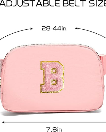 Gitus Belt Bag Fanny Pack Crossbody Bags with Initial Letter Patch Cute Stuff Birthday Gifts for Teenager Girls Trendy Preppy Stuff for Teen Girls Cool Stuff for Teens (Light Pink-B)