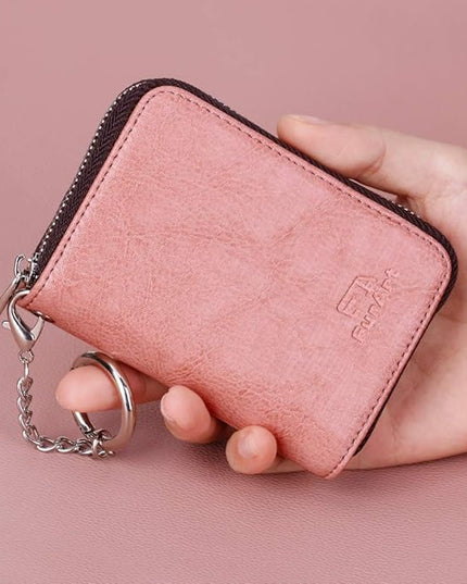 FurArt Zipper Wallet Women, RFID Blocking Credit Card Wallet, Business Card Holder, Compact Size KeyChain Wallet