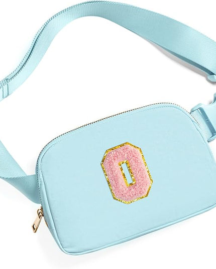 Gitus Gifts for 7 8 9 10 11 Year Old Girls Belt Bag Fanny Pack Crossbody Bags with Initial Letter Patch Birthday Gifts for Daughter Sister Friends Teen girls (Icing Blue-O)