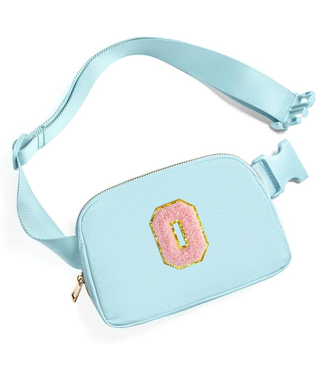 Gitus Gifts for 7 8 9 10 11 Year Old Girls Belt Bag Fanny Pack Crossbody Bags with Initial Letter Patch Birthday Gifts for Daughter Sister Friends Teen girls (Icing Blue-O)