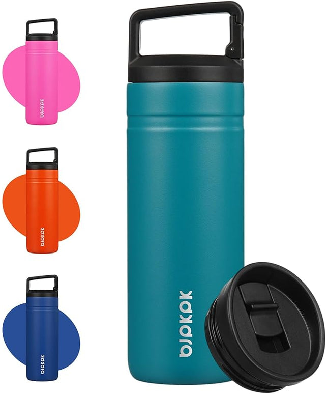 BJPKPK Insulated Water Bottle with 2 Lids,20 oz Double Wall Stainless Steel Vacuum Tumbler Travel Coffee Mug,Wide Mouth Thermal Cup,Lake Blue