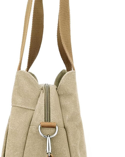 Sunshinejing Women's Canvas Purse Small Shoulder Tote Work Crossbody Bag Multi-pocket Handbag