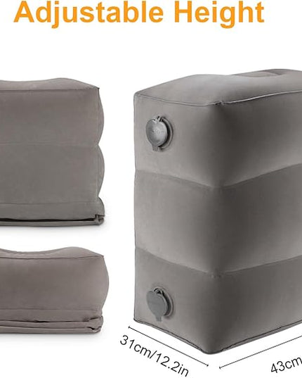 Inflatable Travel Foot Rest Pillow, Kids Airplane Bed, Adjustable Height Leg Pillow, Make a Flat Bed for Toddler, Fits for Airplane, Car（Grey, 2 Pack）