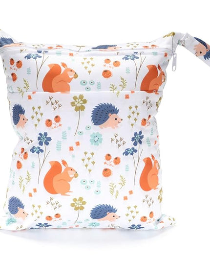 Wet Dry Bag Baby Cloth Diaper Nappy Reusable Washable (Squirrel Hedgehog)