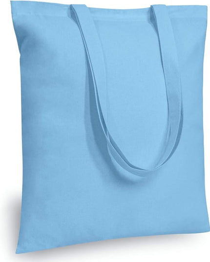 TOPDesign 12-Pack Economical 16"x15" Baby Blue Cotton Tote Bag, Lightweight Medium Reusable Grocery Shopping Cloth Bags, Suitable for DIY, Advertising, Promotion, Gift, Activity
