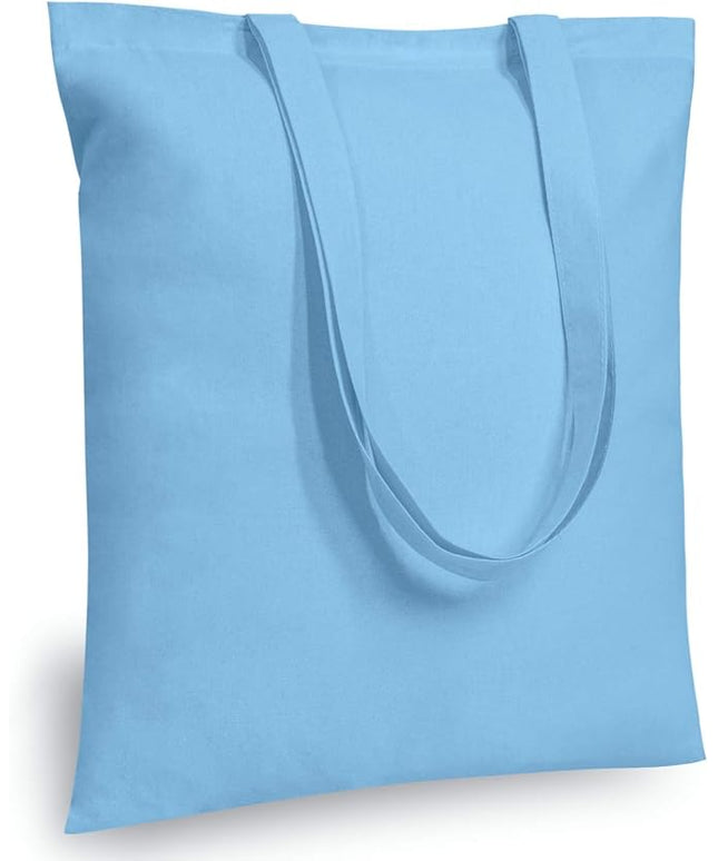 TOPDesign 24-Pack Economical 16"x15" Baby Blue Cotton Tote Bag, Lightweight Medium Reusable Grocery Shopping Cloth Bags, Suitable for DIY, Advertising, Promotion, Gift, Activity