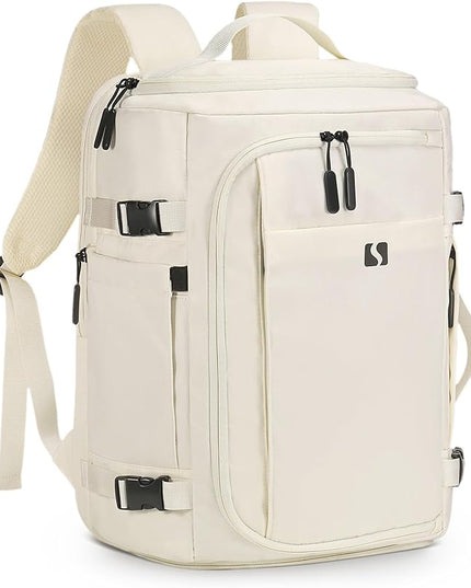 35L Travel Backpack 17" Laptop Backpack W/USB-C Port, Expandable Carry-On Bag, TSA Flight Approved Water-Resistant for Business College, White