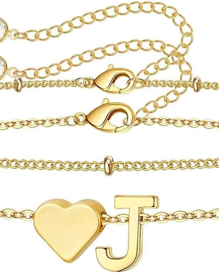 M MOOHAM Valentines Day Gifts for Kids Teen Girls -14K-Gold-Plated Heart Initial A-Z Bracelets for Women Girl Dainty Gold Bracelets Birthday Valentines Gifts for Women Her Teenage Girls Kid Teen Gift