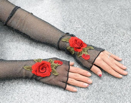 Specell Embroidered Flowers Lace Fingerless Gloves - for Bridal Wedding Cocktail Tea Party Evening Prom Costumes Cosplay