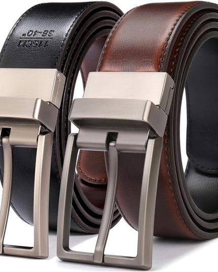 beltox fine Men's Dress Belt Leather Reversible 1.25" Wide Rotated Buckle Gift Box