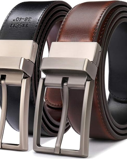 beltox fine Men's Dress Belt Leather Reversible 1.25" Wide Rotated Buckle Gift Box