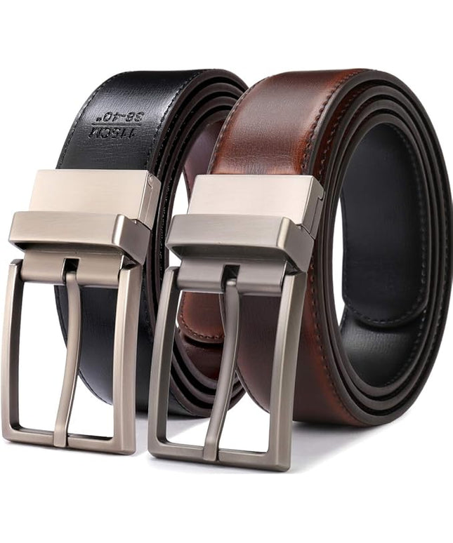 beltox fine Men's Dress Belt Leather Reversible 1.25" Wide Rotated Buckle Gift Box